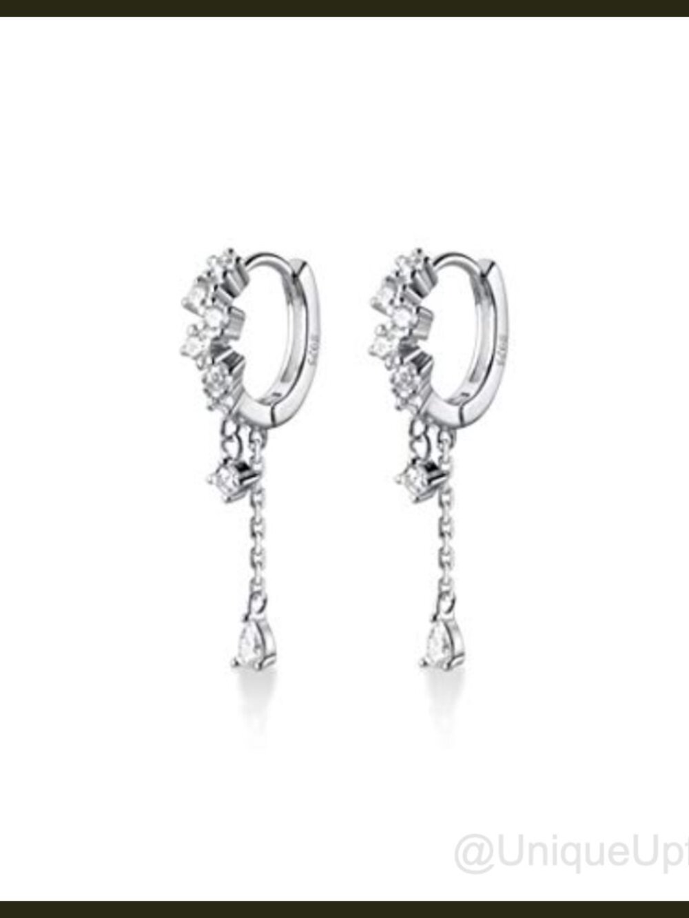 925 Sterling Silver CZ Teardrop Hoop Dangle Earrings